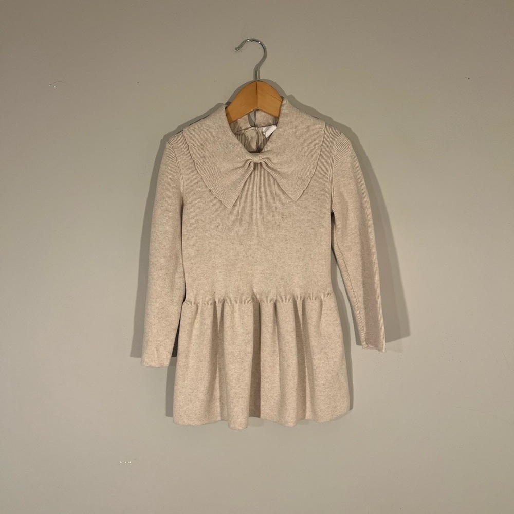 $18 ADD ON H&M DRESS Ribbed Beige Sweater Dress‎ Bow zara JAMIE KAY RYLEE + cru